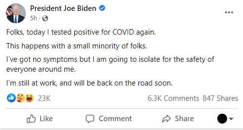 Biden Test possitive to COVID again.PNG