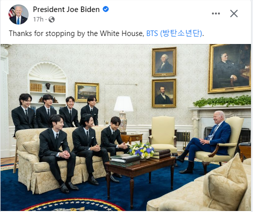 BTS Member with president Joe Biden, Thanks for stopping By the White House.PNG