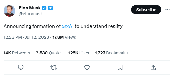 Elon Musk Announcing formation of X AI, world Socio.PNG